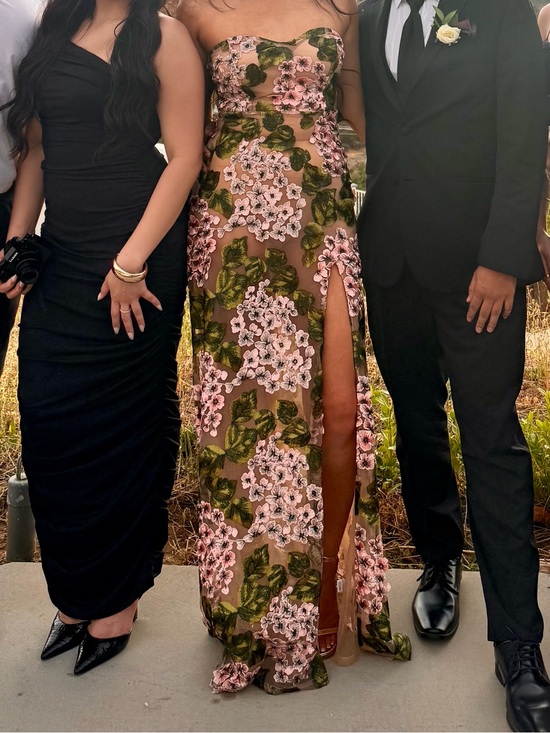 Fashion Nova Dresses & Skirts - Strapless Pink Floral Maxi Dress with Side Slit